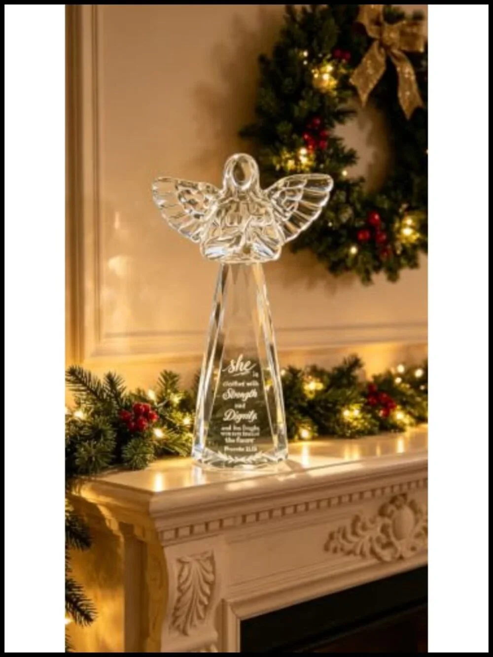 K9 Crystal Angel Figurine 6" Engraved Proverbs 31:25 Christian Gift_4